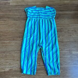 PRIMARY Striped Blue & Green Short Sleeve Cotton Jumpsuit